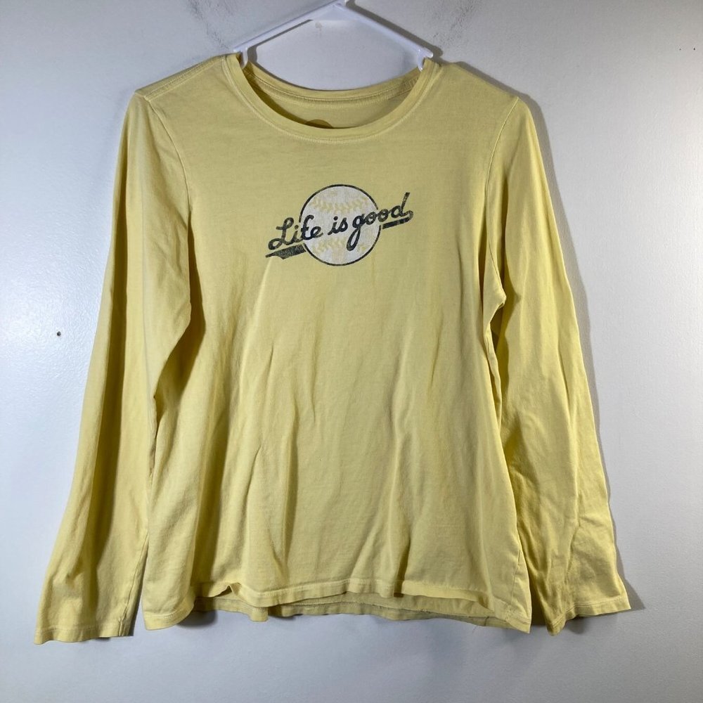 Womens Life Is Good Tee Shirt Baseball‎ Long Sleeve Classic Fit M Yellow